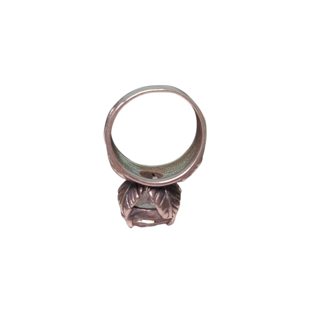 Sterling Silver Leaf Solitaire Ring Size 7 - Picture 3 of 4